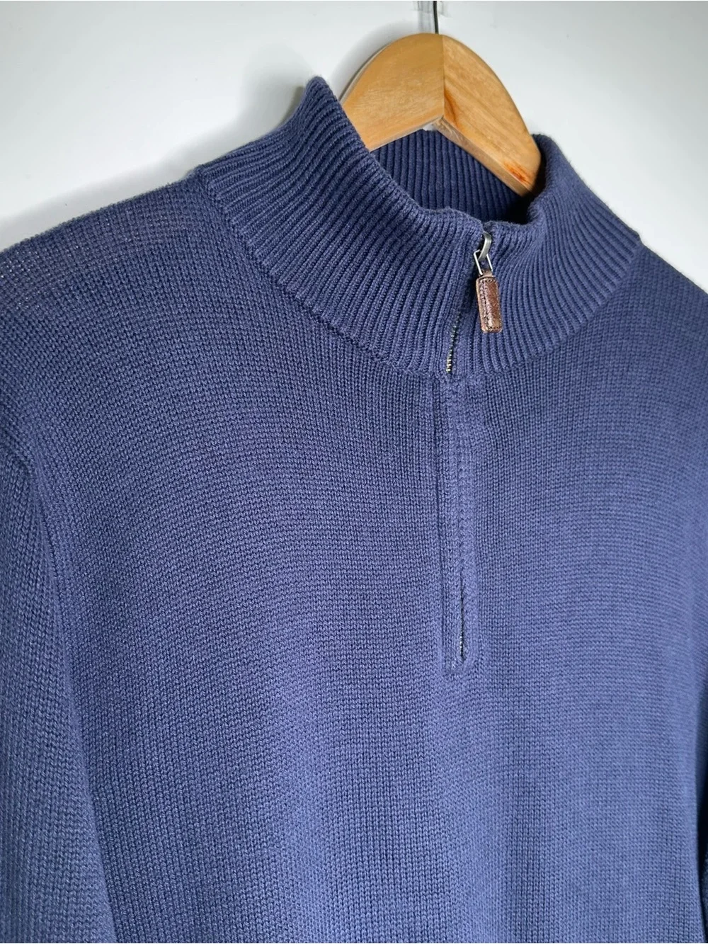 J.Crew Mens Cotton Cashmere Quarter Zip Sweater Navy Blue Slim Fit Medium